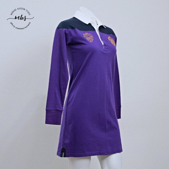 Polo Ralph Lauren Vintage Long Sleeve Polo Shirt Mini Dress Purple Women S - Picture 4 of 10